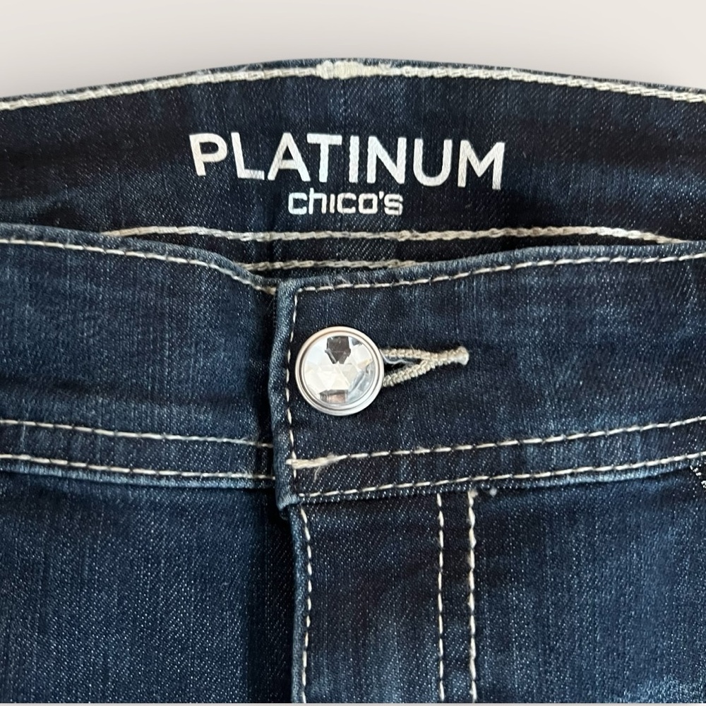 Chico's Platinum Dark Blue Flare Jeans with Stud & Sequin Detail C228 - Picture 6 of 8